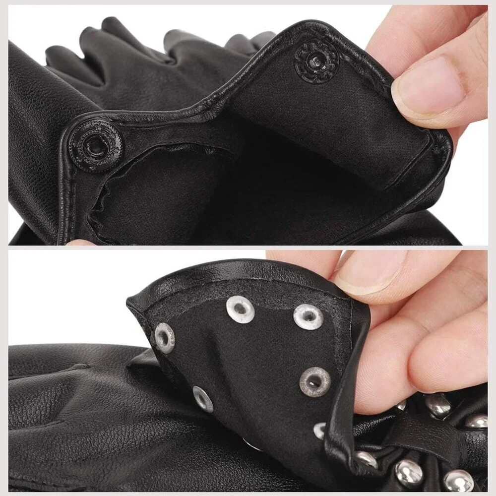 Women's Punk Rock Big Bowknot PU Leather Stage Dance Half Finger Black Gloves